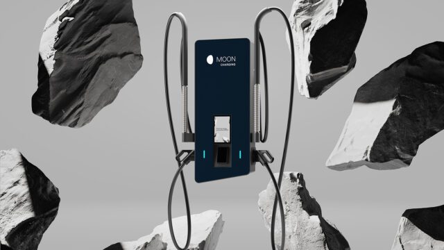 3D Visualisierung einer MOON Ladestation gestaltet von Wuger für den Markenrelaunch mit Fokus auf Branding Design und Elektromobilität