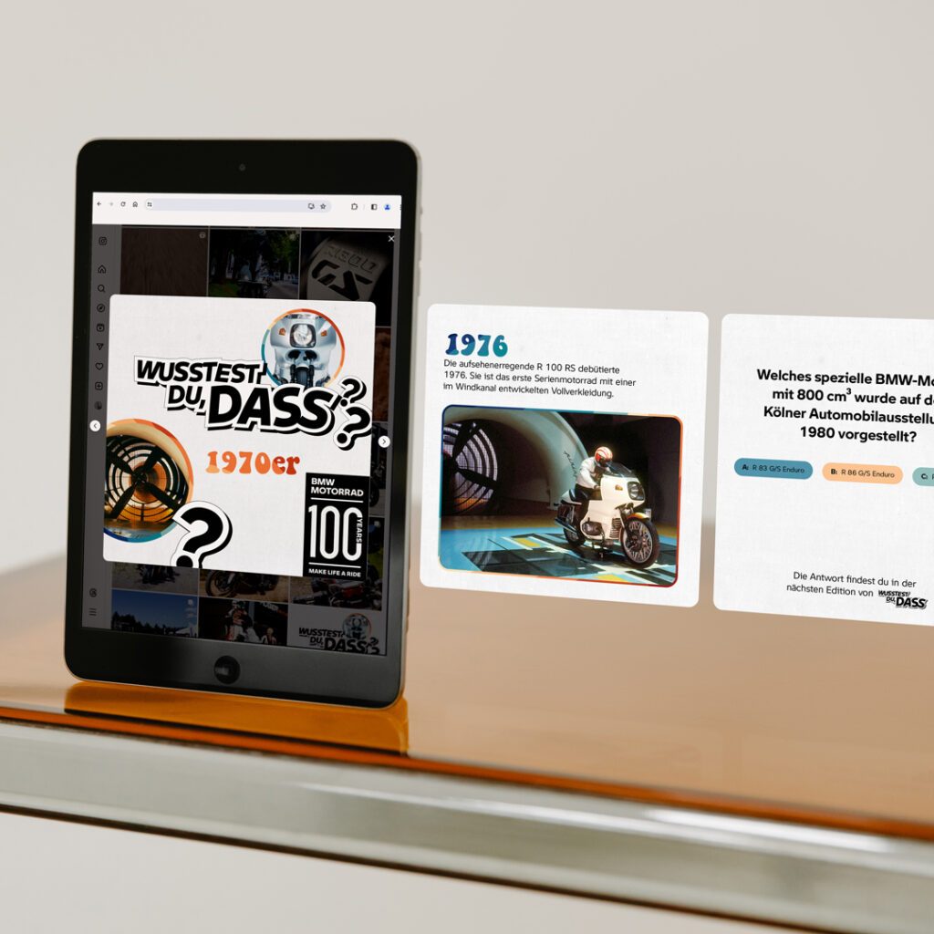 BMW Motorrad Österreich Social Media Carousel auf Tablet, Social Media Strategie und Contentproduktion von Wuger