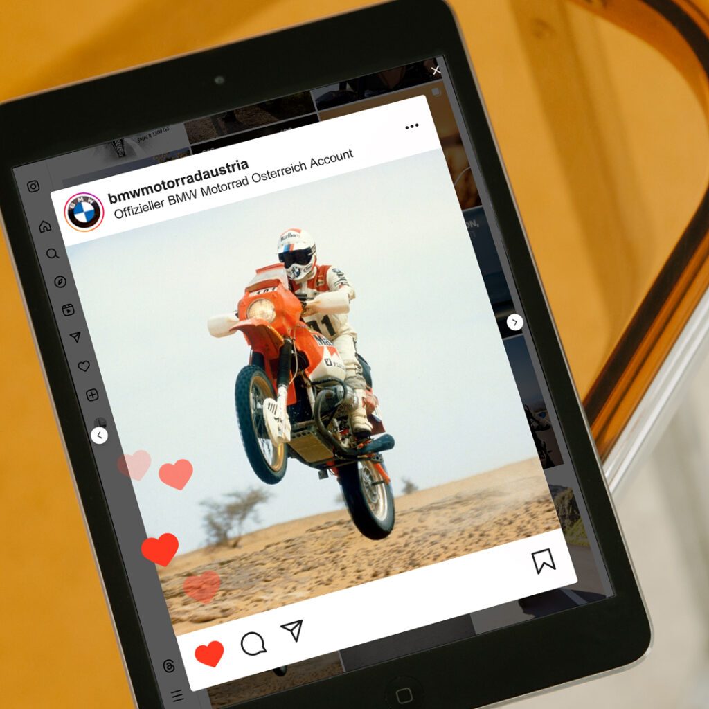 BMW Motorrad Österreich Instagram Post auf Tablet, Social Media Strategie und Contentproduktion von Wuger