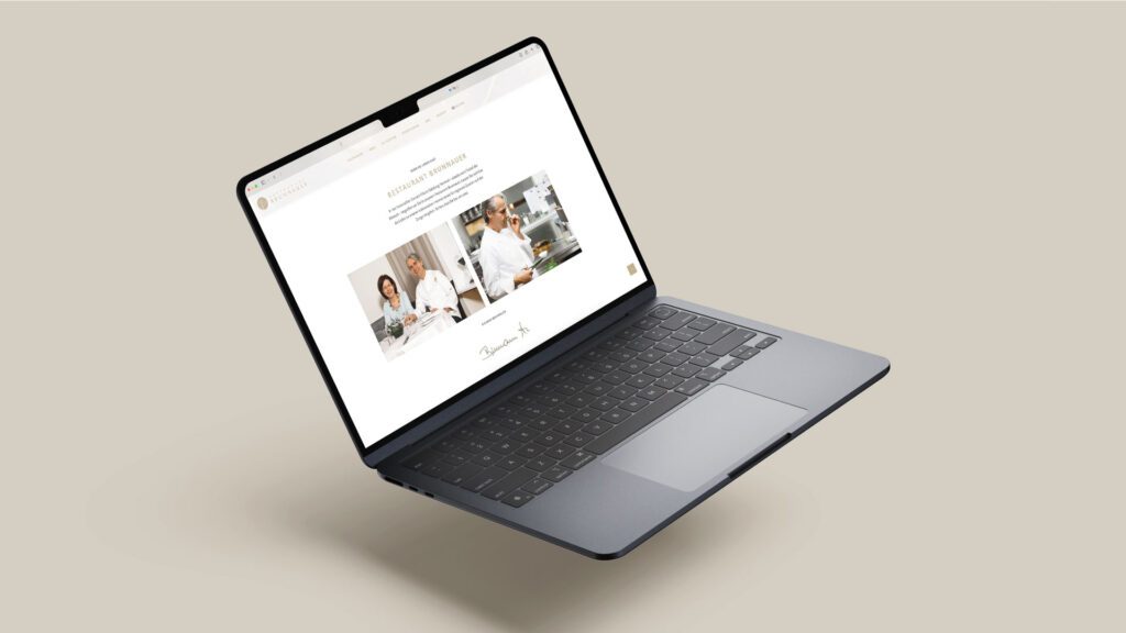 Laptop mit der Website des Restaurants Brunnauer als Beispiel für unser Webdesign und Corporate Design Gastronomie Projekt von Wuger