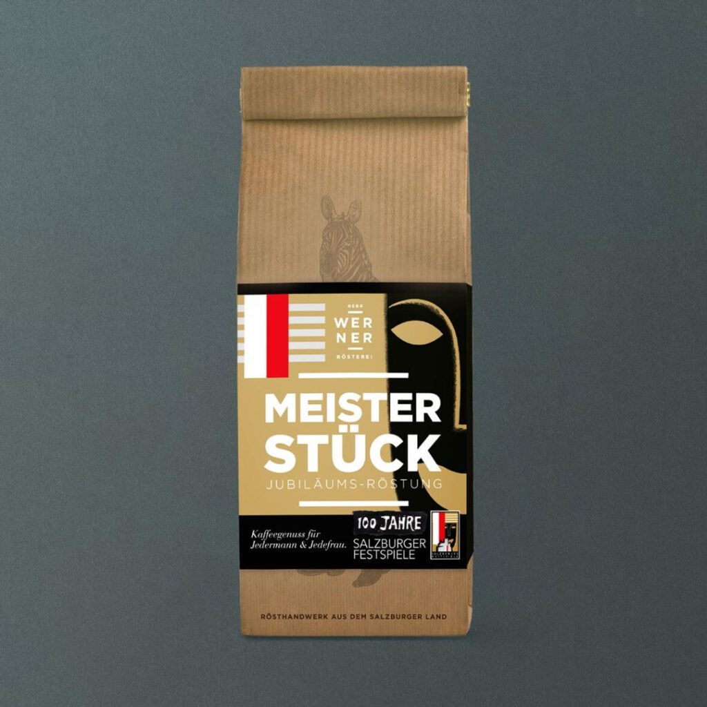 Kaffeepackung mit illustrativem Sonderdesign und klarer Typografie als Teil des Packaging Designs gestaltet von Wuger