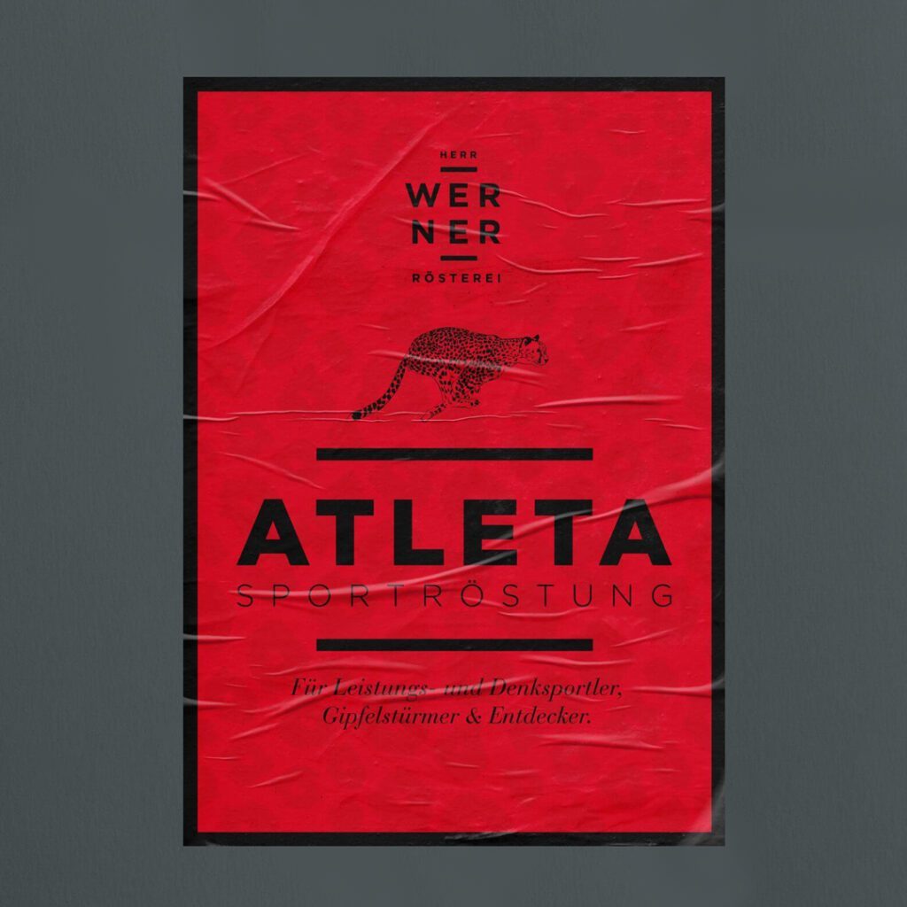 Rotes Plakat mit Illustration und typografischem Layout als markenprägendes Packaging Element gestaltet von Wuger
