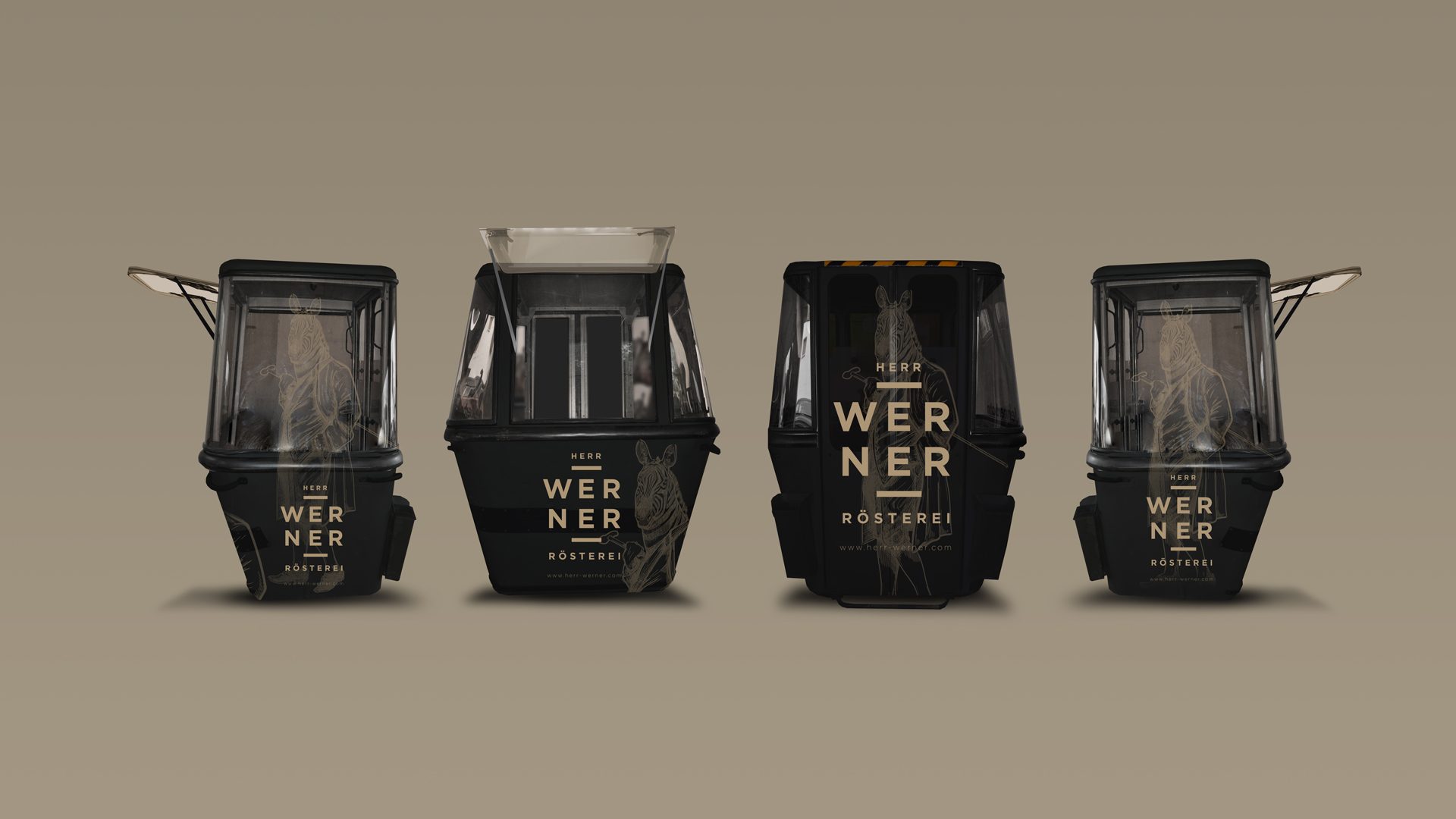 Mobile Kaffeebar mit Branding von „Herr Werner“, gestaltet von Wuger für die Rösterei