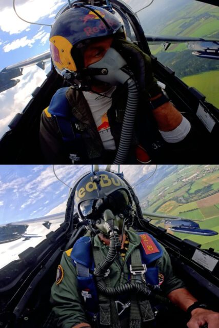 Cockpitaufnahmen mit Piloten bei Flugshow Contentproduktion für Social Media Betreuung durch Wuger