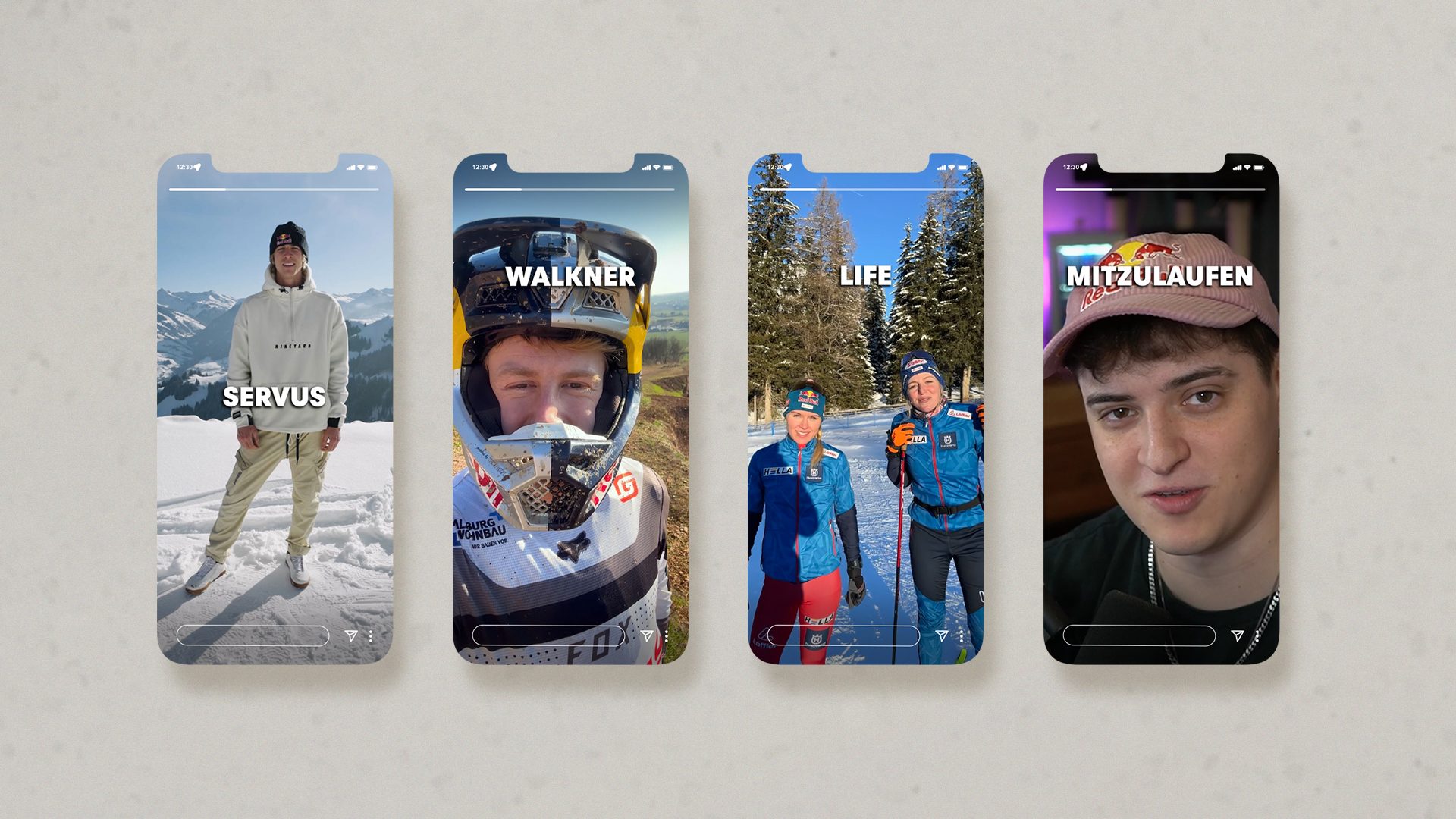 Social Media Stories mit Athlet:innen und Creators im Schnee, Motorsport und Wintersport für den Wings for Life World Run