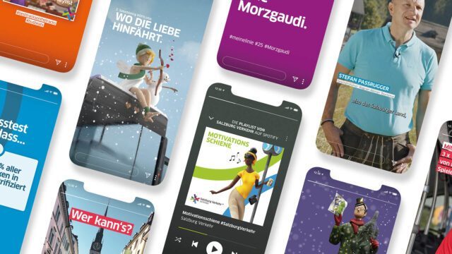 Digitale Markenpräsenz, die verbindet – vielseitiger Social Media Content für eine starke regionale Community. Verschiedene Social Media Stories und 3D Sujets als Beispiel für den digitalen Social Media Auftritt und Content von Wuger Digital