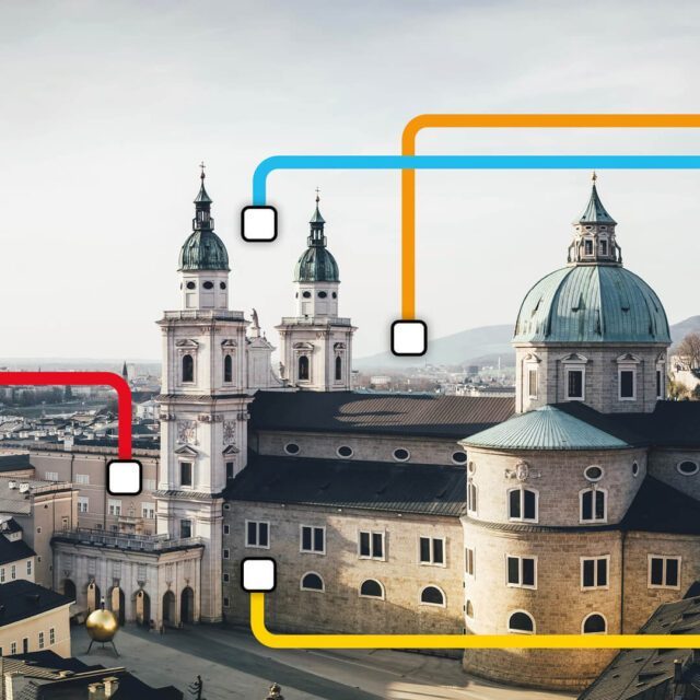 Salzburger Altstadt mit farbigen Linien als Visual für Social Media Contentstrategie und digitalen Markenauftritt von Wuger Digital