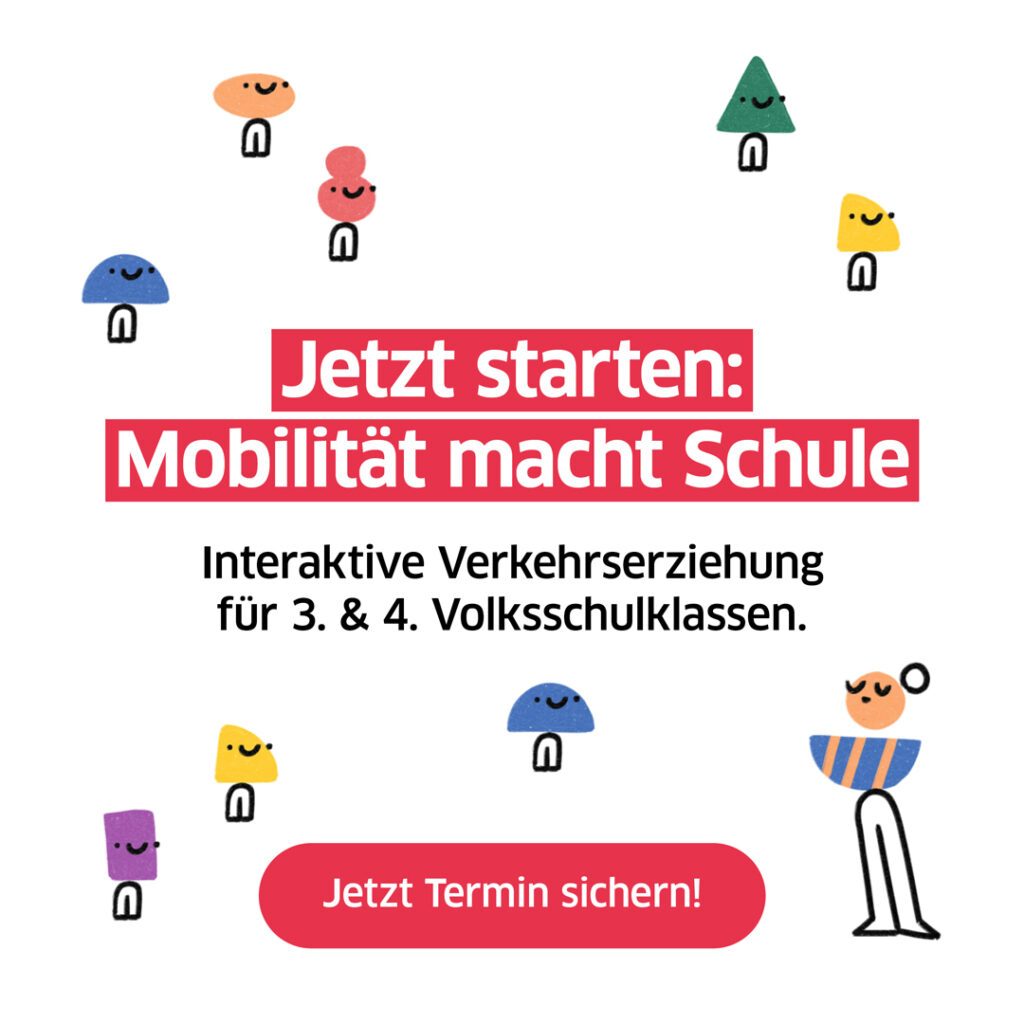 Grafisches Posting mit Illustrationen und Hinweis auf interaktive Verkehrserziehung als Social Media Content