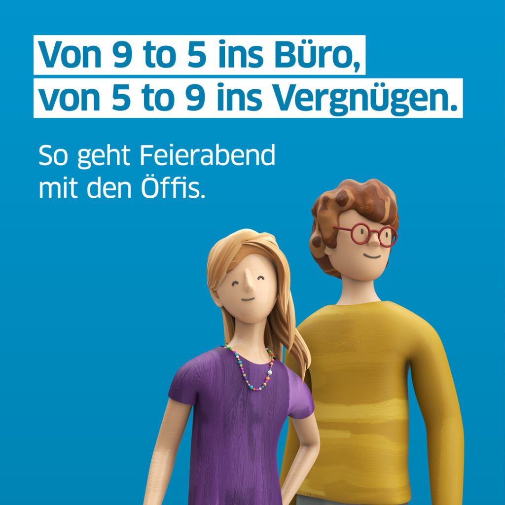 Illustration zweier Figuren als Teil des Social Media Auftritts von Wuger Digital für Salzburg Verkehr