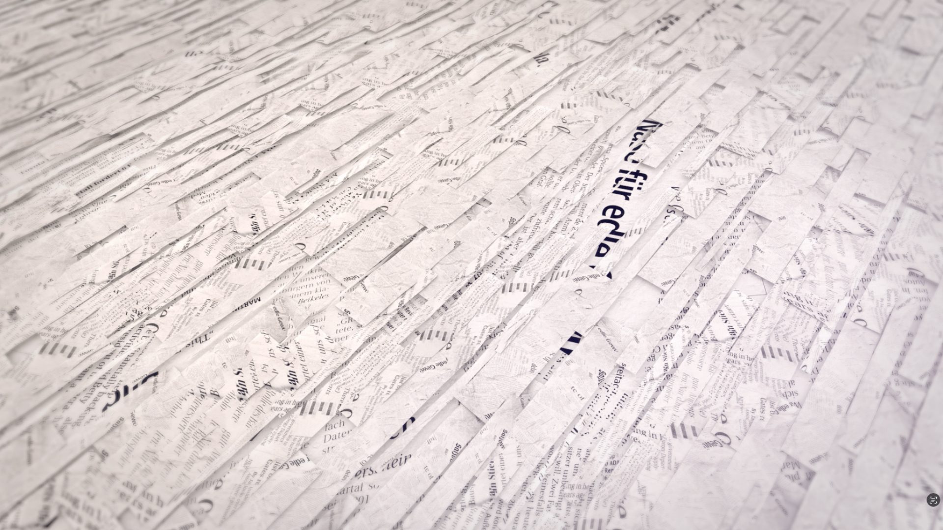 Nahaufnahme einer 3D animierten Papierfläche aus zusammengesetzten Zeitungsschnipseln