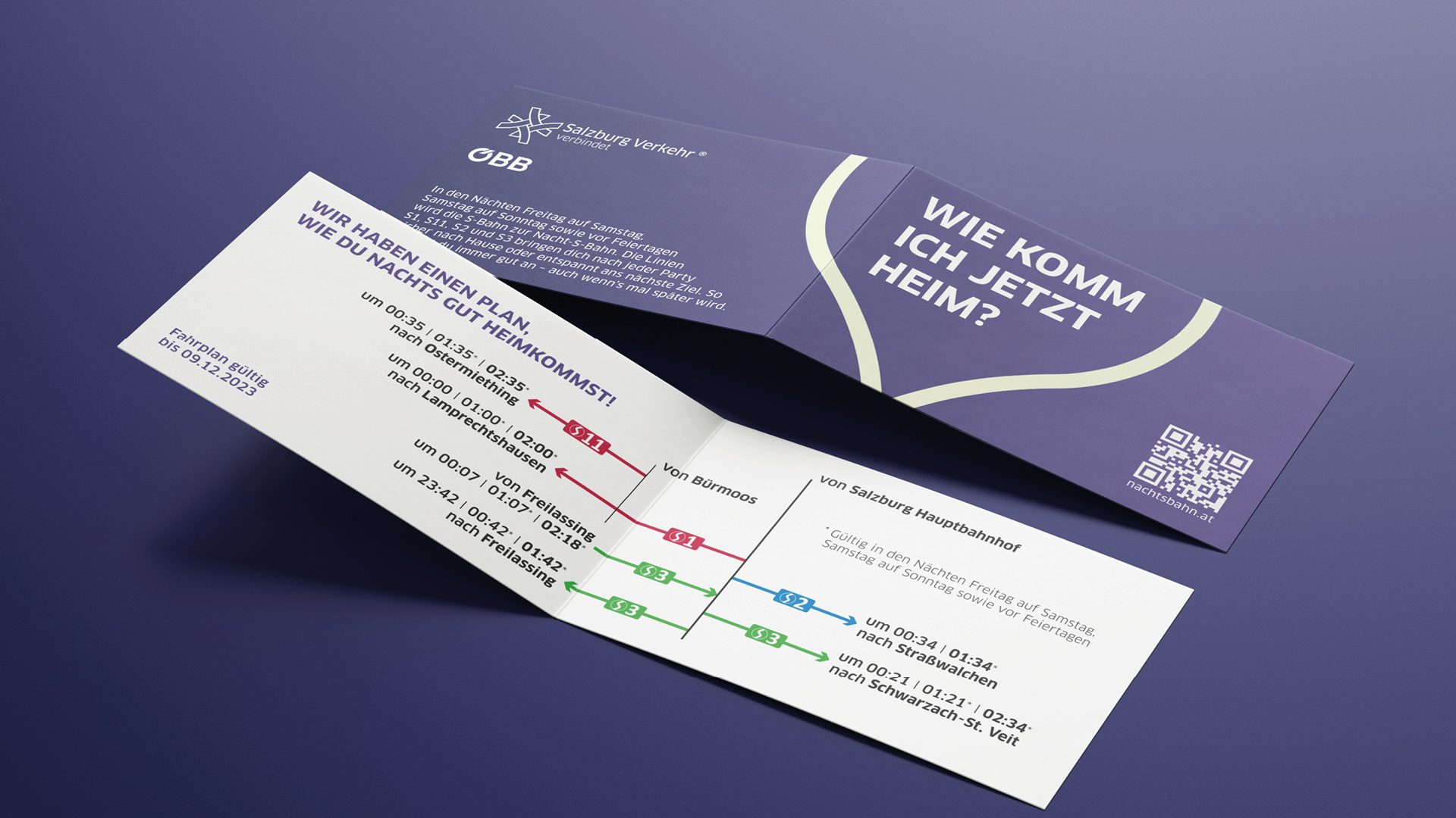 Ein Mockup auf dem ein Print Werbemittel ersichtlich ist, dass für die Nacht S-Bahn Kampagne erstellt wurde. Mockup eines Print Werbemittels als Teil der 360° Kampagne von Wuger mit Fokus auf ein kreatives Gesamtkonzept