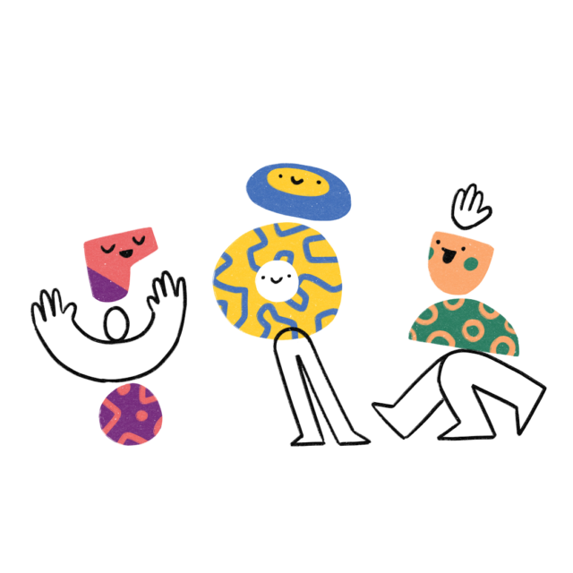 Wuger macht Mobilitätserziehung individuell erlebbar und übersetzt komplexe Regeln in verständliche Lernmomente. Illustration zeigt abstrahierte Schülerfiguren, mit denen Wuger Event Marketing für Mobilität spielerisch vermittelt