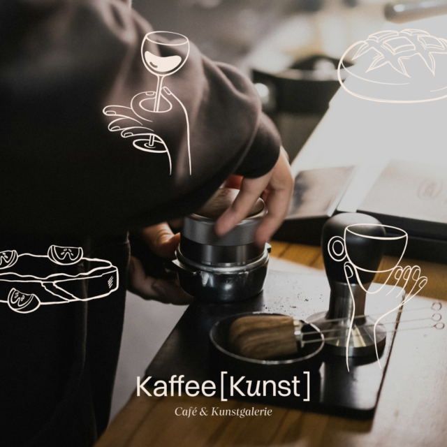 Close-Up von Händen eines Barista, überlagert von Skizzen - Wuger schafft Branding, das Café und Kunstgalerie harmonisch verbindet