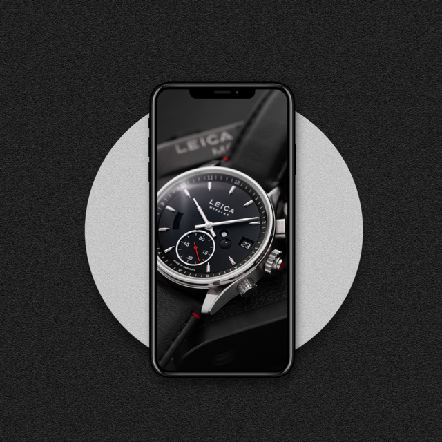 Handy-Mockup das hochwertige Makofotografie einer Uhr auf dunklem Hintergrund für exklusives Grafik Design