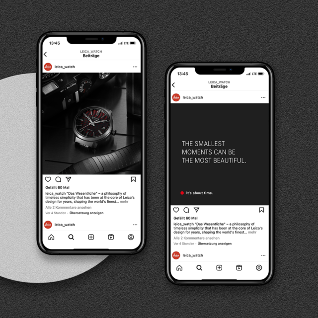 Zwei Smartphones zeigen die operative Social Media Betreuung für Premiummarken mit Fokus auf Content Design