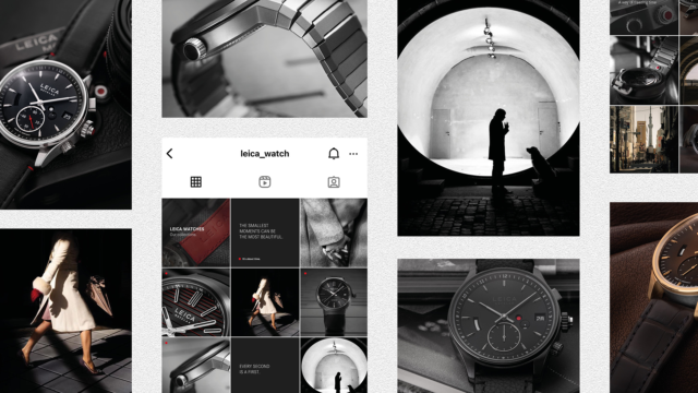 Wuger zeigt Social Media Betreuung für Premiummarken durch eine Collage aus Grafik Design Lifestyle Fotos und Uhren Details