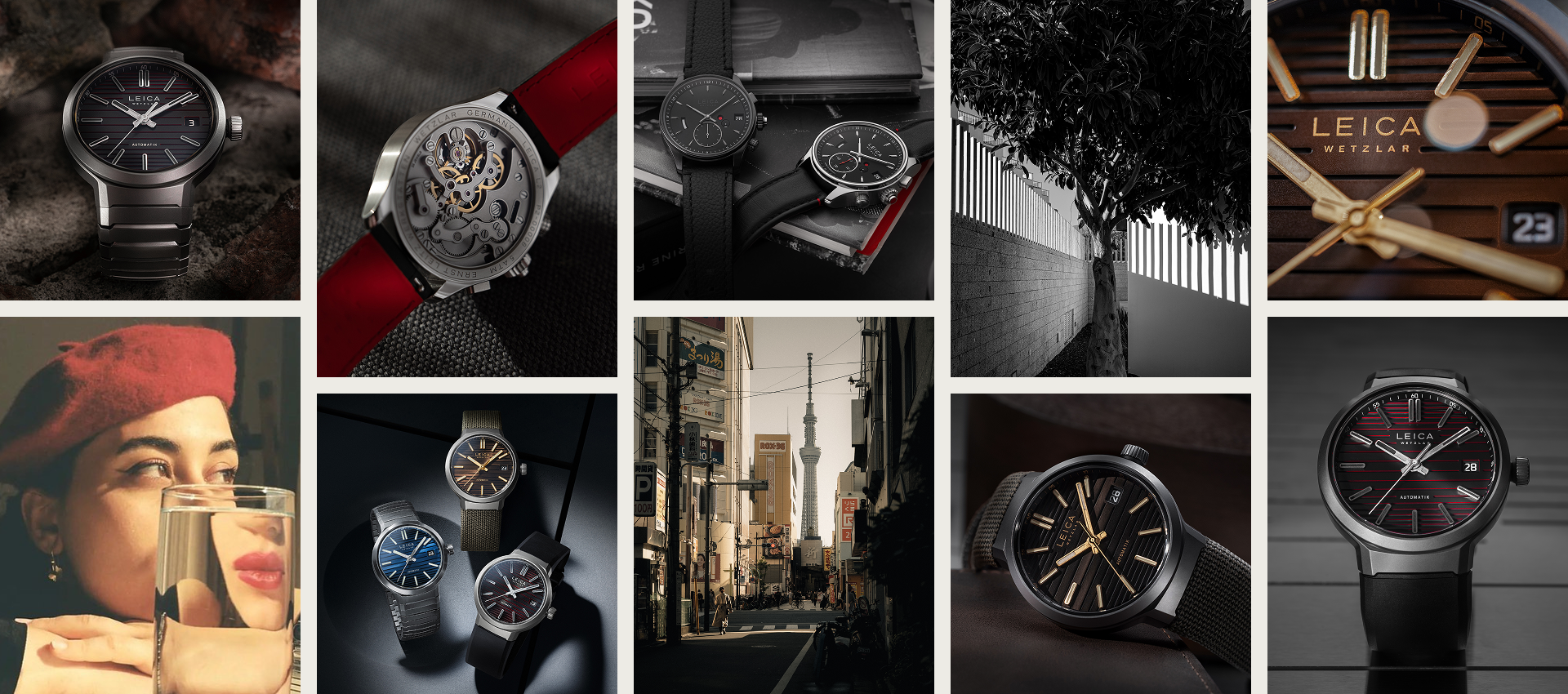 Kollage zeigt exklusive Uhren Details und Lifestyle Fotografie als Basis für Digitalstrategie und kreative Reels Formate