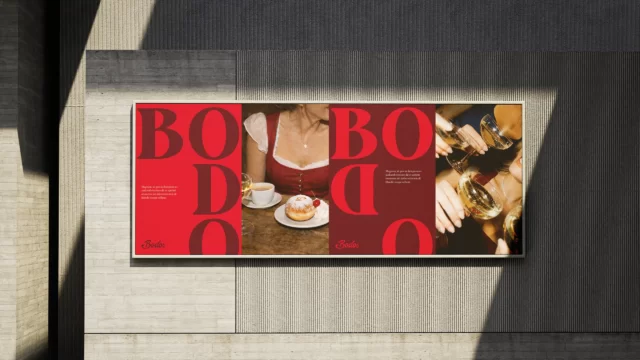 Plakatvisualisierung mit plakativer Typografie und Tag-Nacht-Bildwelt aus dem Gastronomie-Rebranding für ein Oktoberfest-Cafézelt