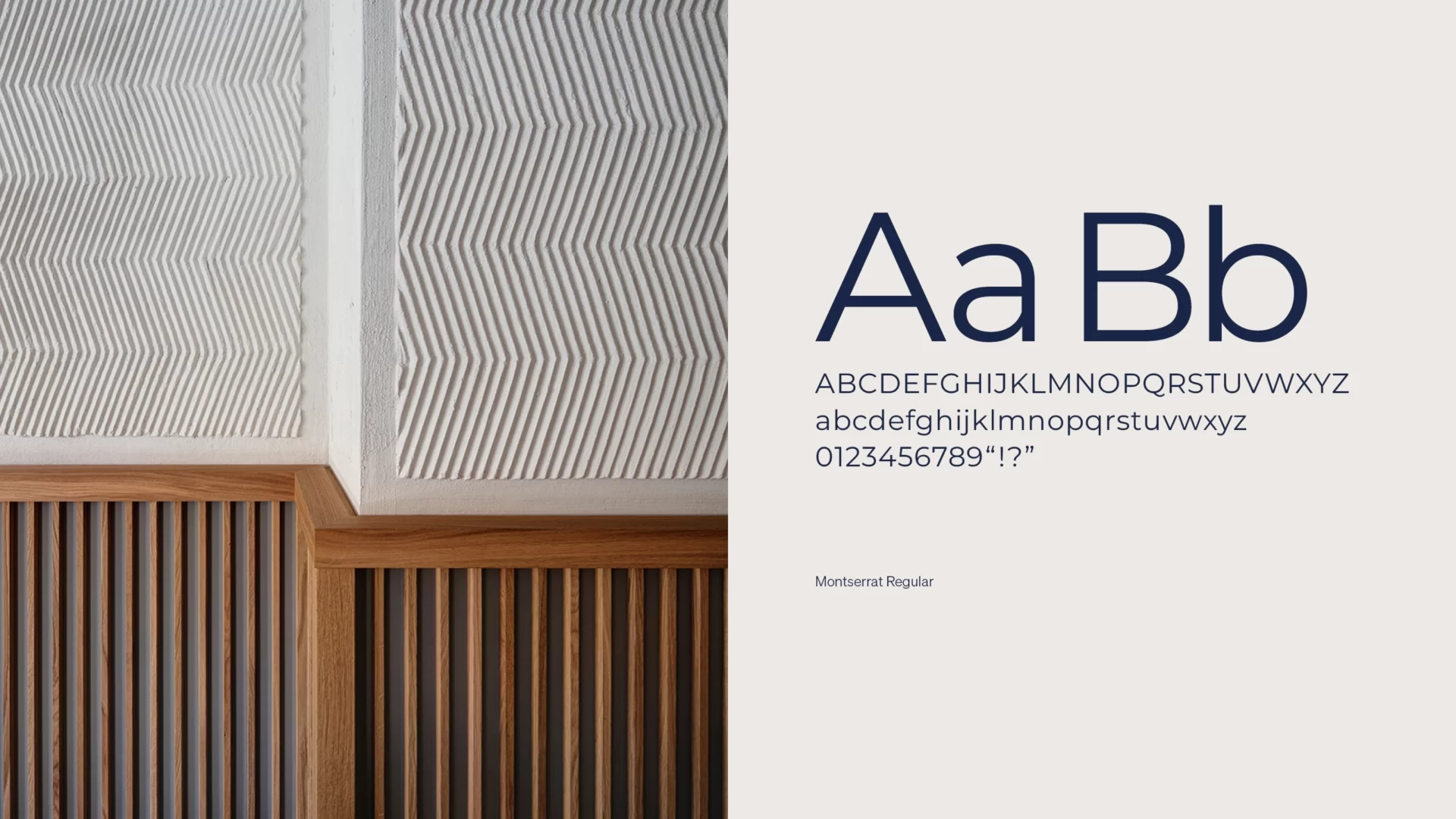 Sekundäre Markentypografie auf hellem Grund neben Architekturdetail aus dem Corporate Design für ein Boutique-Businesshotel