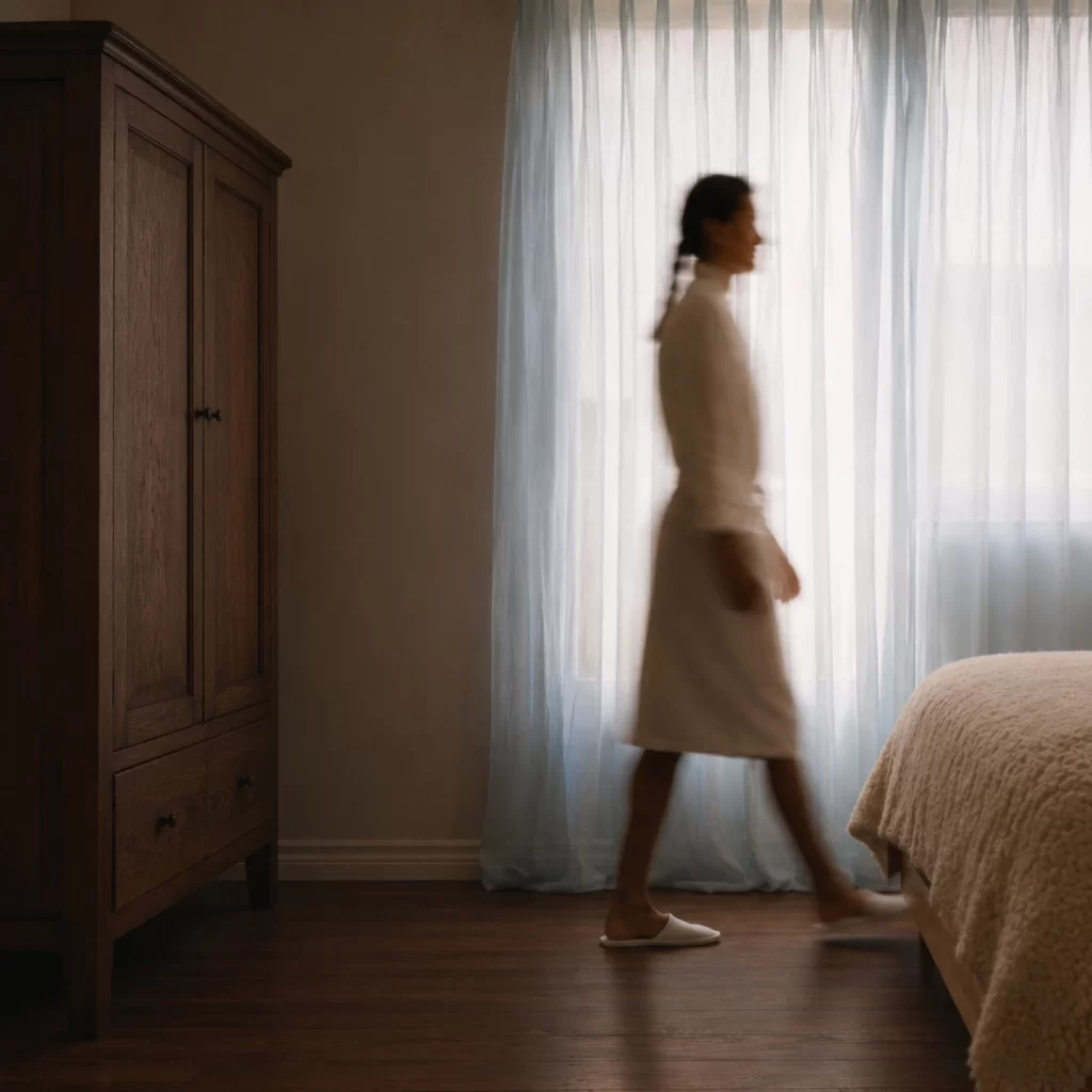 Stimmungsvolle Hotelfotografie mit Gast im Bademantel als emotionale Bildwelt im Rebranding für den Postwirt