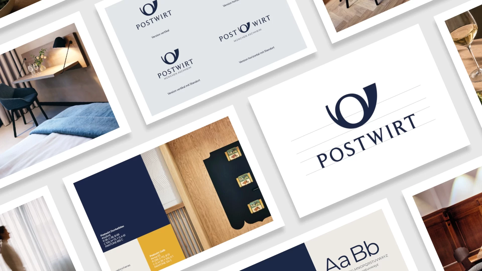 Corporate Design Übersicht mit Logoversionen, Farbpalette und Typografie im Rahmen einer Markenentwicklung für ein Boutique-Businesshotel